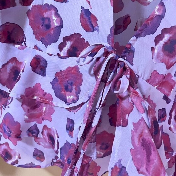 MAUVE PURPLES Summer Ruffled Semi Sheer layered front wrap blouse Sz M EUC - Picture 6 of 8